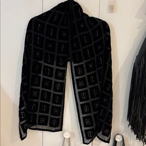 Vintage Carlisle Silk Velvet geometric designs black scarf